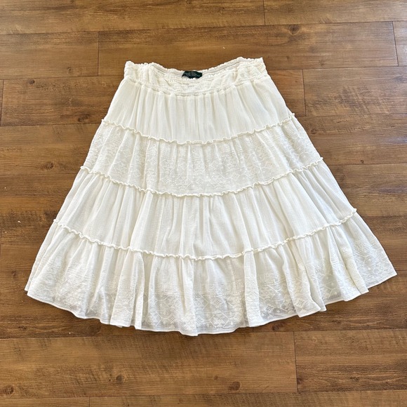 Lauren Ralph Lauren Dresses & Skirts - Ralph Lauren Tiered Midi Skirt XL Embroidered Boho Western Cottage Pull On Cream